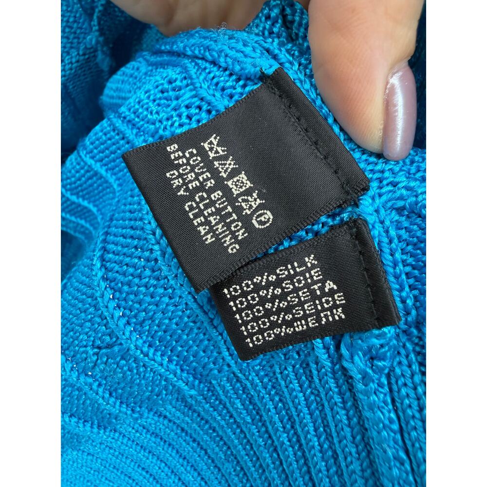 Ralph Lauren Black Label Women 100% Silk Cable knit Cardigan Sweater Size L Blue - Picture 4 of 9